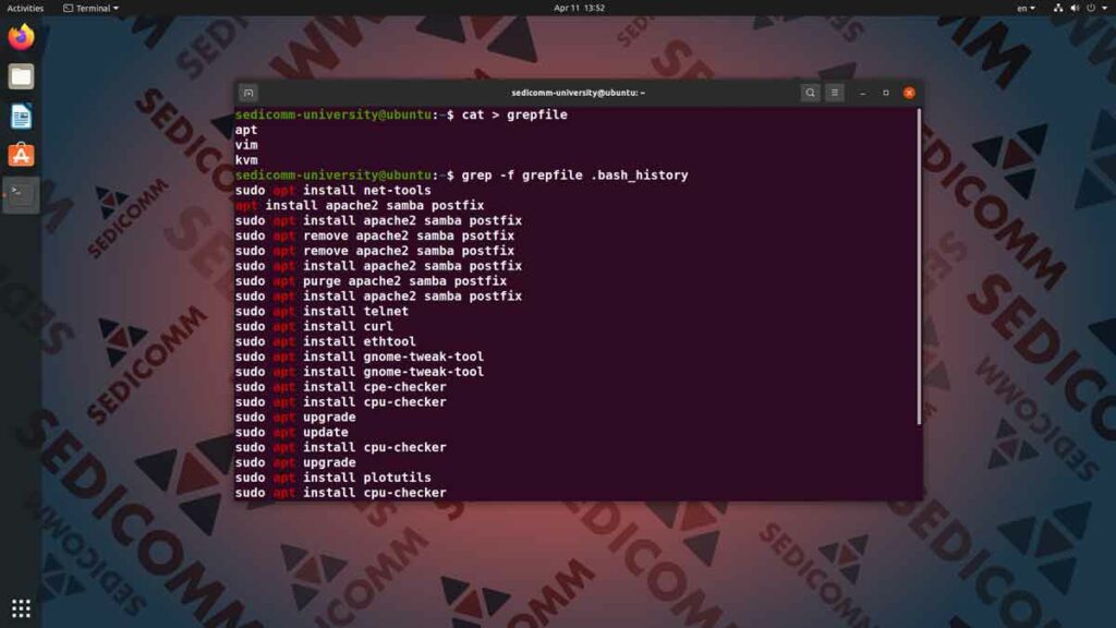 Импорт шаблона из файла для команды grep, операционная система Linux курс лекций Варшава
